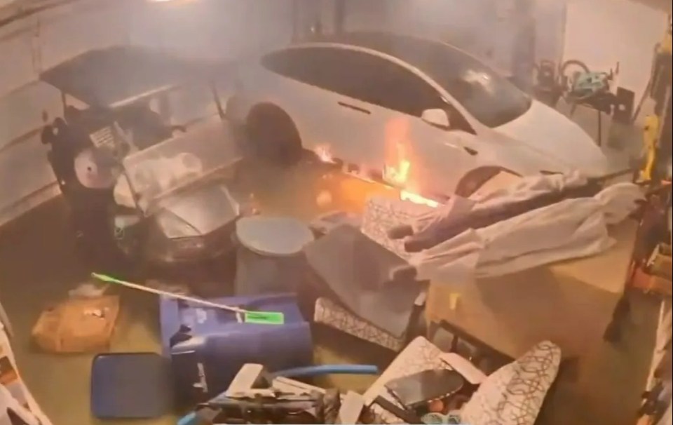 This Tesla burst into flames while sitting in a flooded garage