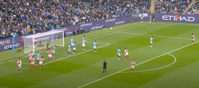 Arsenal set up for the dead-ball situation by overloading the back post