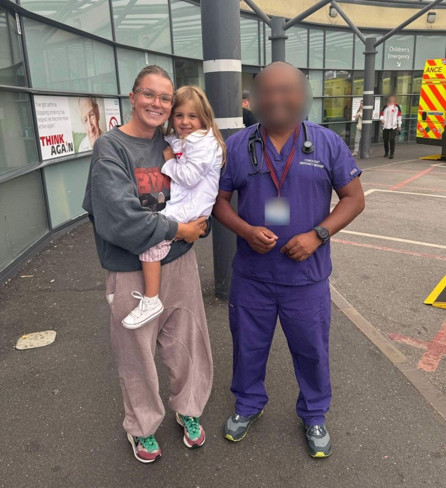 Sophie Bilson, 28, and Margot visiting Dale in hospital