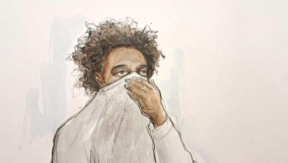 a drawing of a man covering his face with his hand