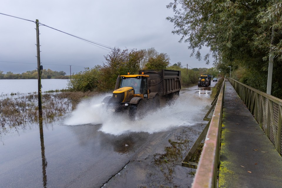 Flooded roads and fields around the Fenland village of Sutton Gault in Cambridgeshire