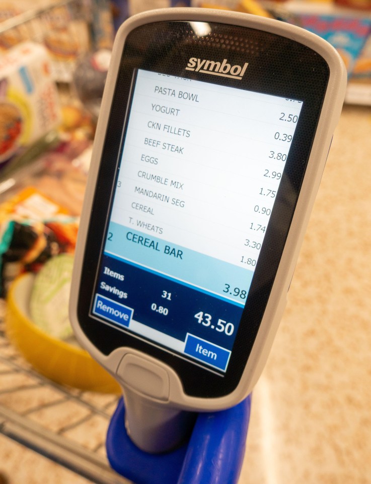 The scanners require customers to scan the products' barcodes to add them to their virtual baskets