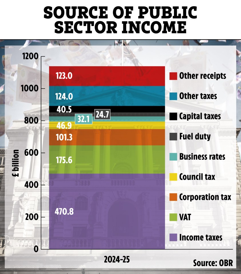 A breakdown of how much money the Government raises and where it comes from