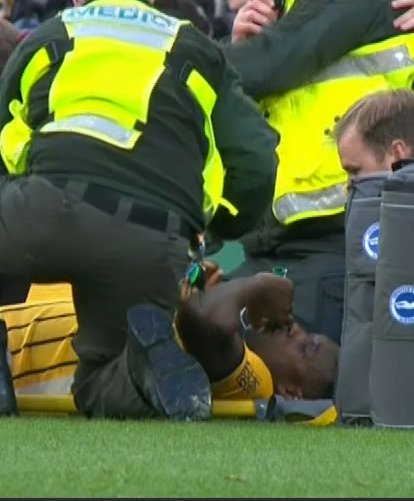 The Seagulls' frontman was given oxygen by medics as he was lifted from the field