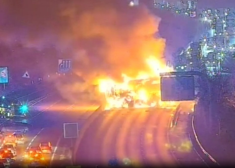 The lorry flipped over after hitting debris on the M25 last night