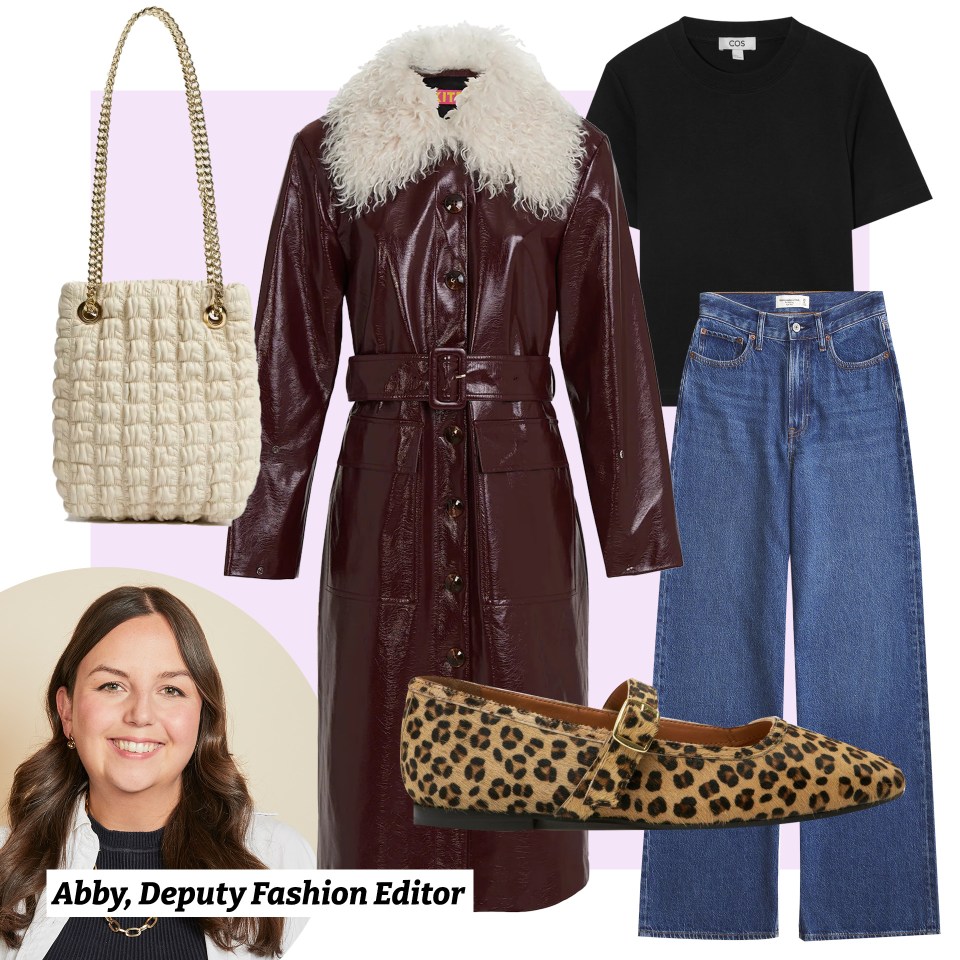 Shop Abby's burgundy vinyl trench coat