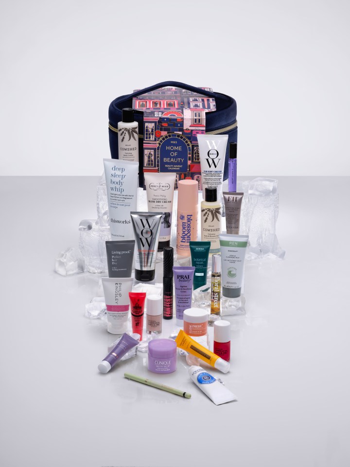 a bag filled with various beauty products including clinique