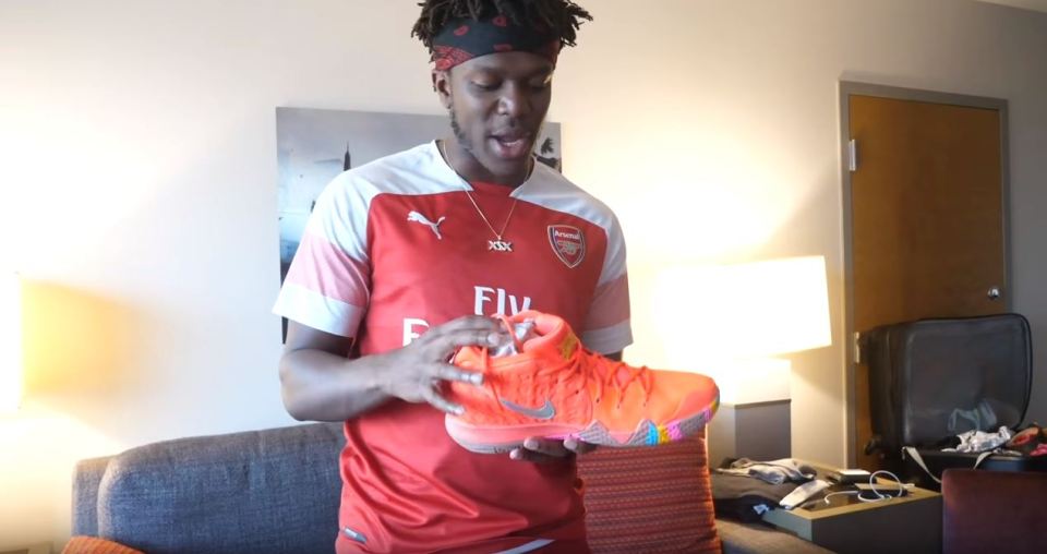 Arsenal superfan KSI pictured wearing the shirt