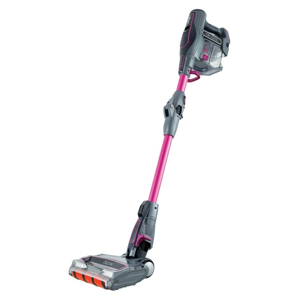 a shark vacuum cleaner with a pink handle