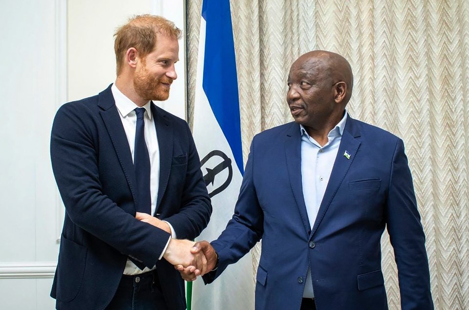 Prince Harry shakes hands with Lesotho’s Prime Minister Sam Matekane