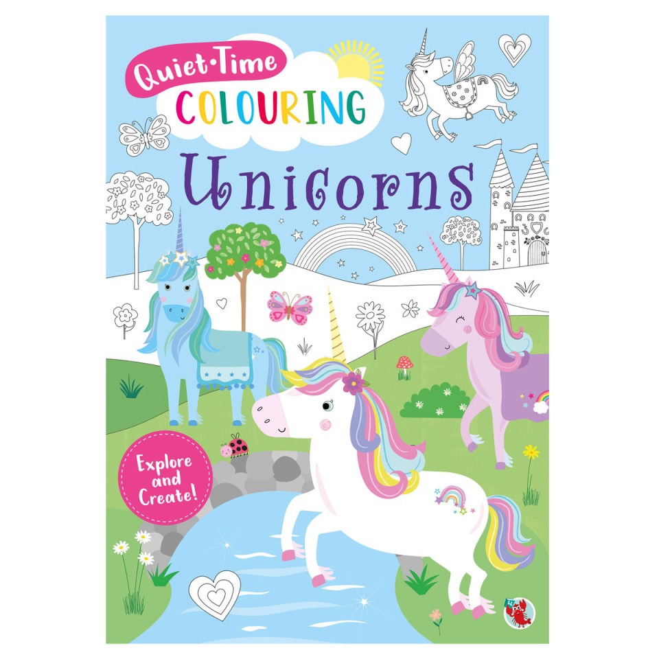 a quiet time colouring book with unicorns on the cover