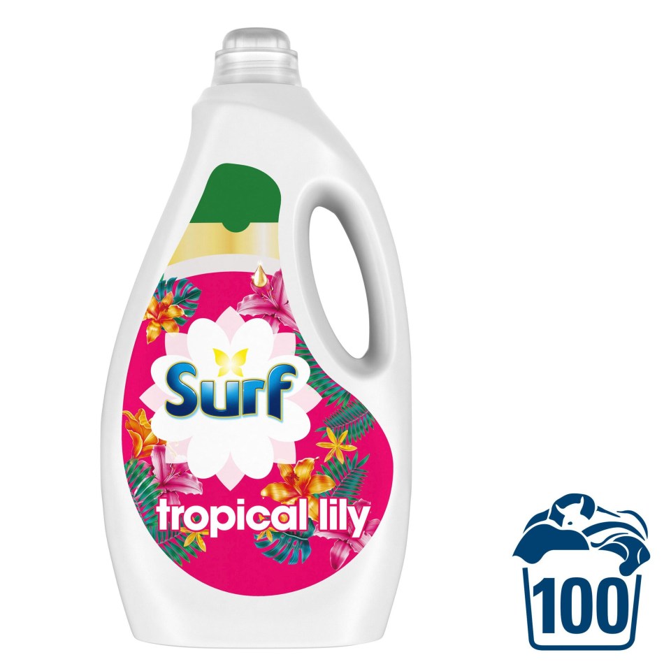 a bottle of surf tropical lily laundry detergent