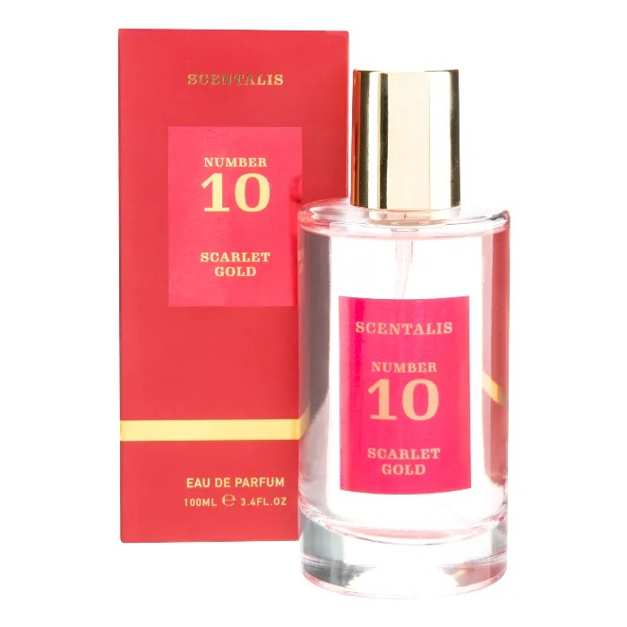 a bottle of scentalis number 10 scarlet gold perfume