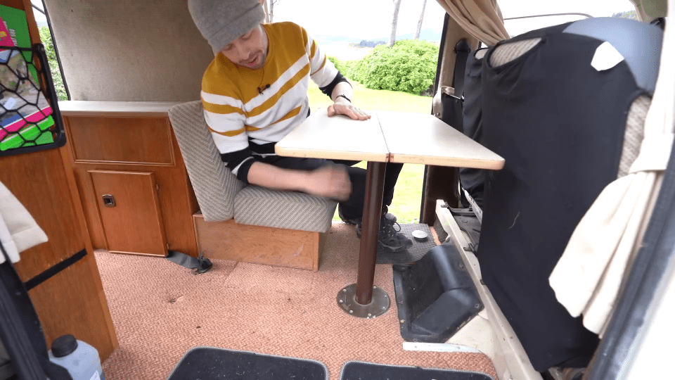 And the area can transform into a dining room with the screw-in table