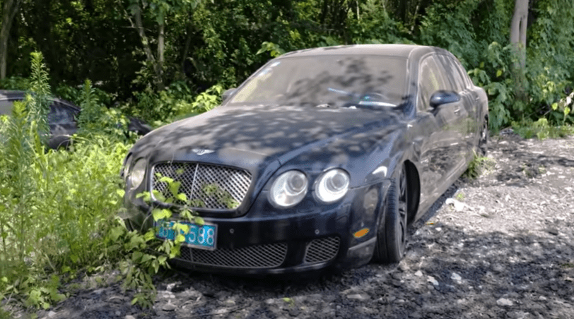 A badly damaged Bentley Continental Flying Spur was another exotic motor found abandoned