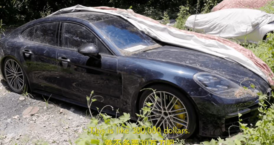 A dusty Porsche Panarema, with a top speed of 196 mph, once cost over £200,000