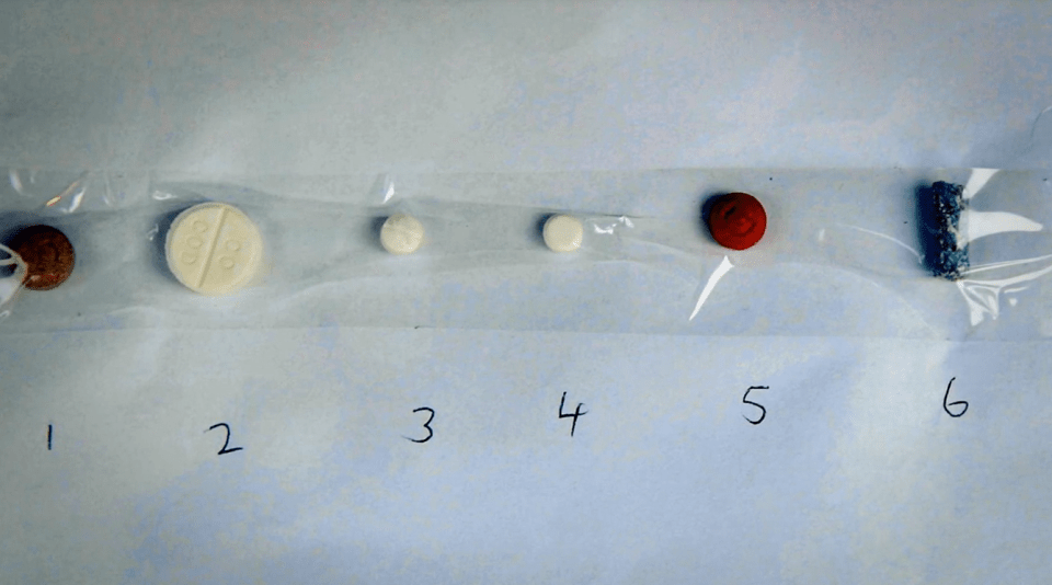 a row of pills with numbers 1 through 6