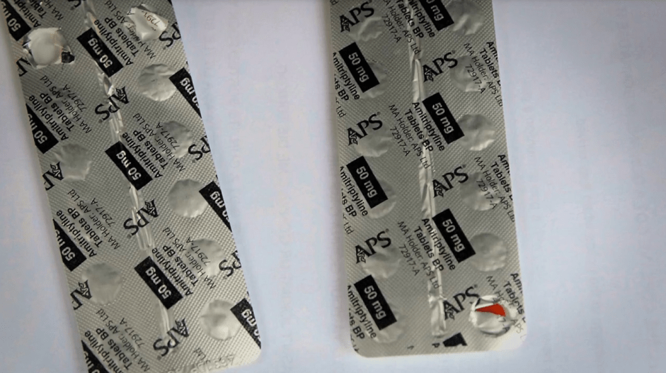 two blister packs of 50 mg amitriptyline tablets