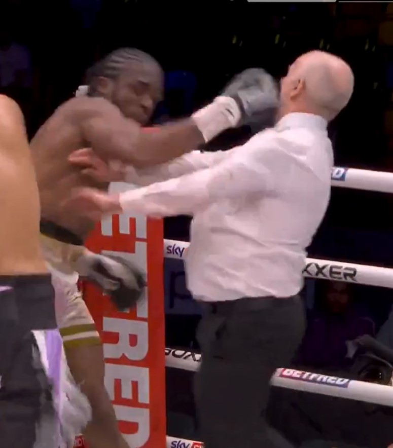 Franklin Ignatius caught ref Victor Loughlin by mistake just as the official was stopping the fight in favour of Jeamie TKV 