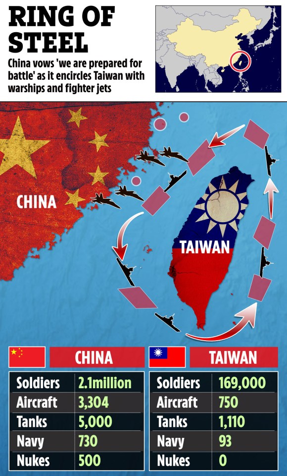 a map showing the ring of steel between china and taiwan