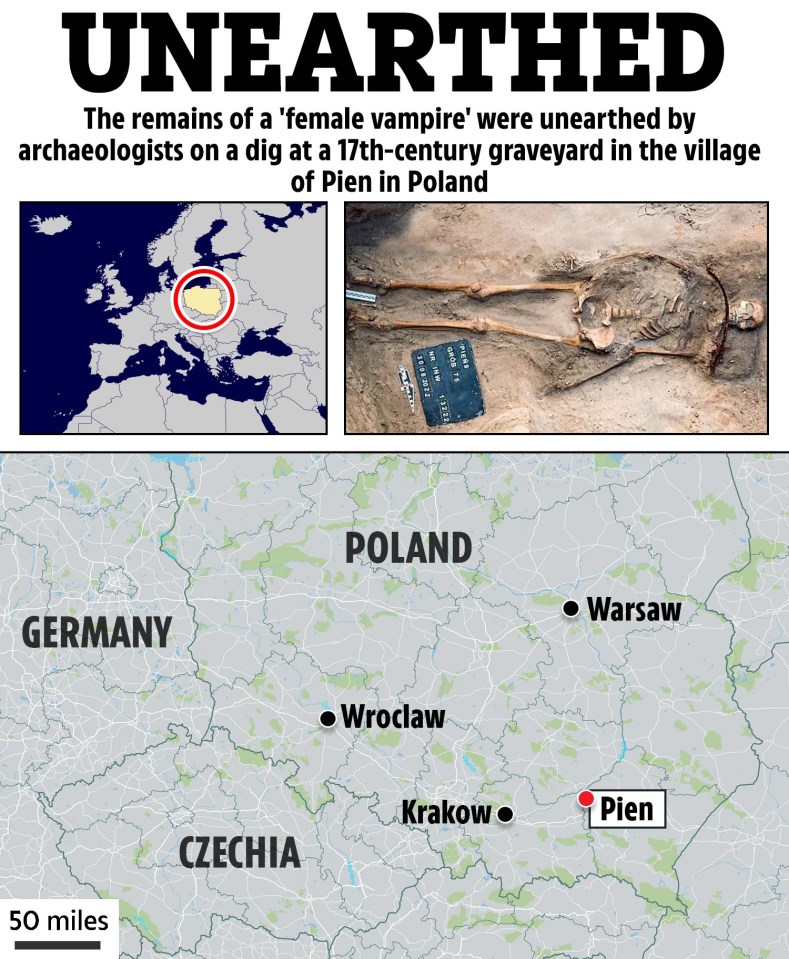 a map showing the location of the unearthed remains of a female vampire