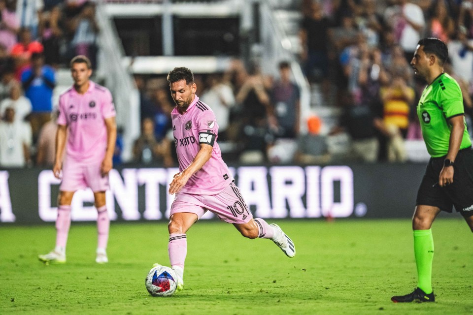 Jul 21, 2023; Fort Lauderdale, FL, USA; Inter Miami CF forward Lionel Messi (10) controls the ball against Cruz Azul during the second half at DRV PNK Stadium. Mandatory Credit: Major League Soccer via USA TODAY Sports