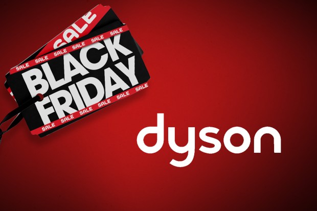 a red background with a black friday sign and dyson logo