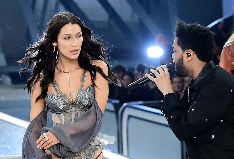 Bella Hadid and The Weeknd during the Victoria's Secret fashion show, held at The Grand Palais in Paris, France. PRESS ASSOCIATION Photo. Picture date: Wednesday 30th November, 2016. Photo credit should read: Ian West/PA Wire