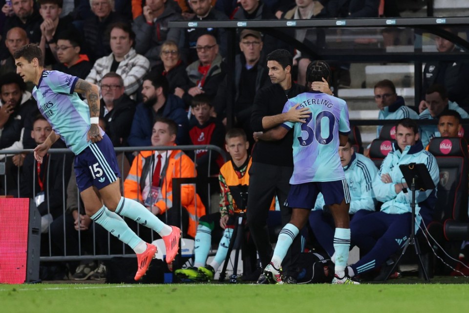 Jakub Kiwior came on as a sub in the first half for Raheem Sterling after Arsenal went down to 10 men