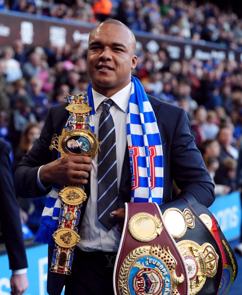 Fabio Wardley shows off his belts at Portman Road