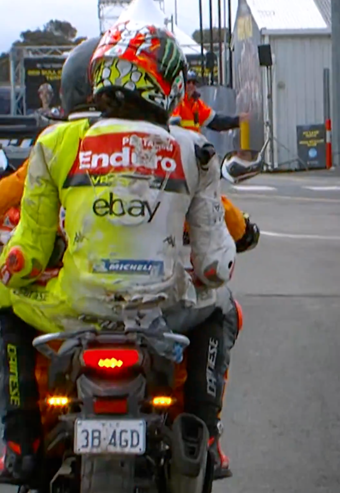 Vinales was able to get up and get on the back of a Steward's bike