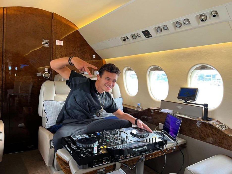 Norris is a keen DJ and takes his decks with him when he flies privately