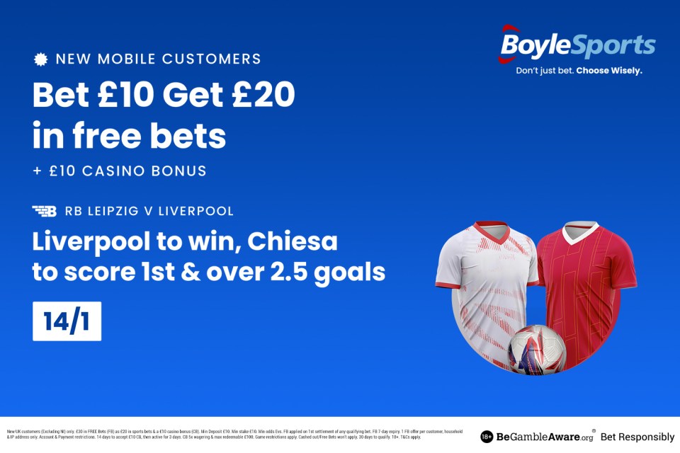 Leipzig vs Liverpool: Get £20 in free bets, £10 casino bonus & 14/1 Chiesa boost