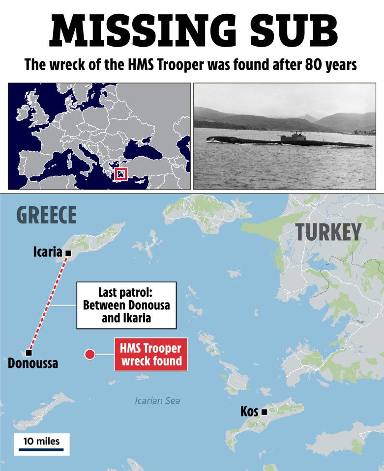 a map showing the location of the hms trooper wreck