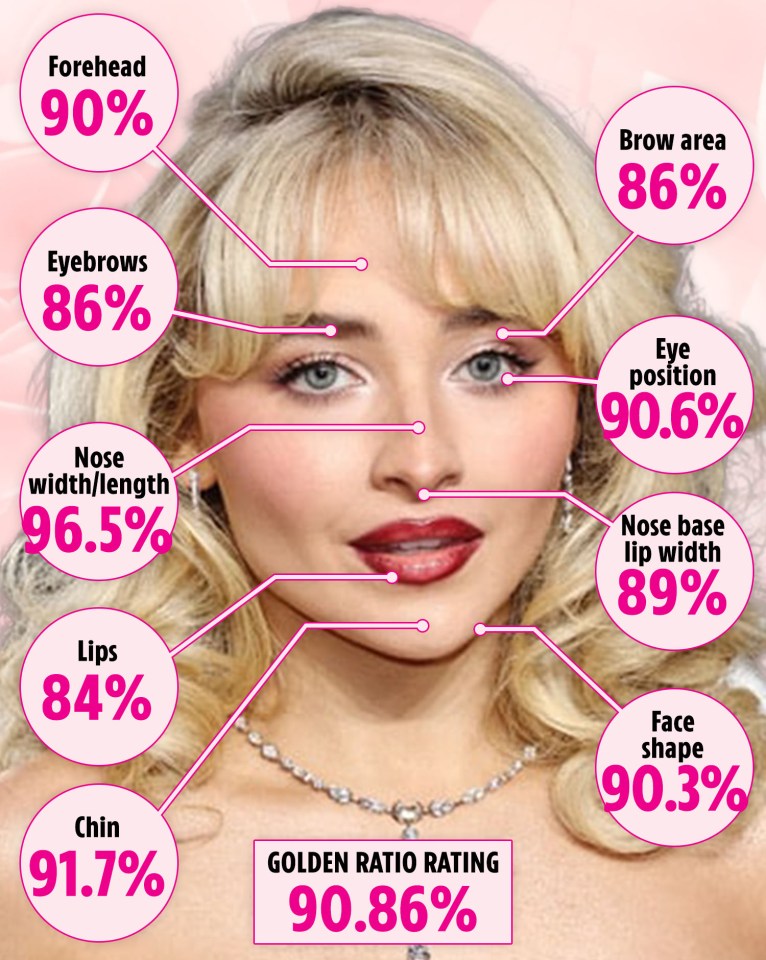 Sabrina's overall score was just over 90% making her nearly 100% on the golden ratio scale