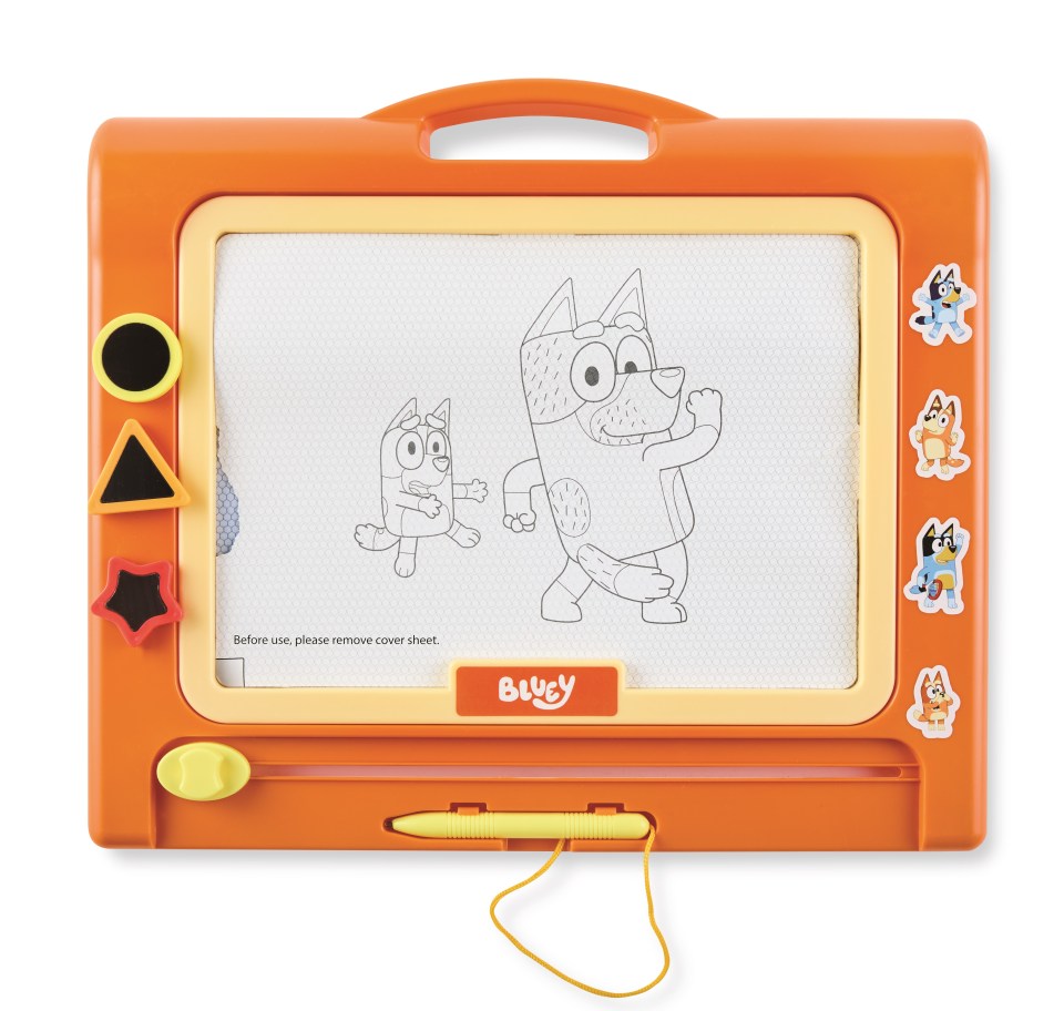 a bluey drawing board with a drawing of a dog on it