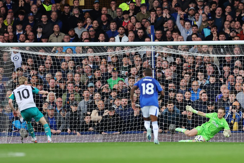 Gordon, 23, had a penalty saved by Jordan Pickford before the international break