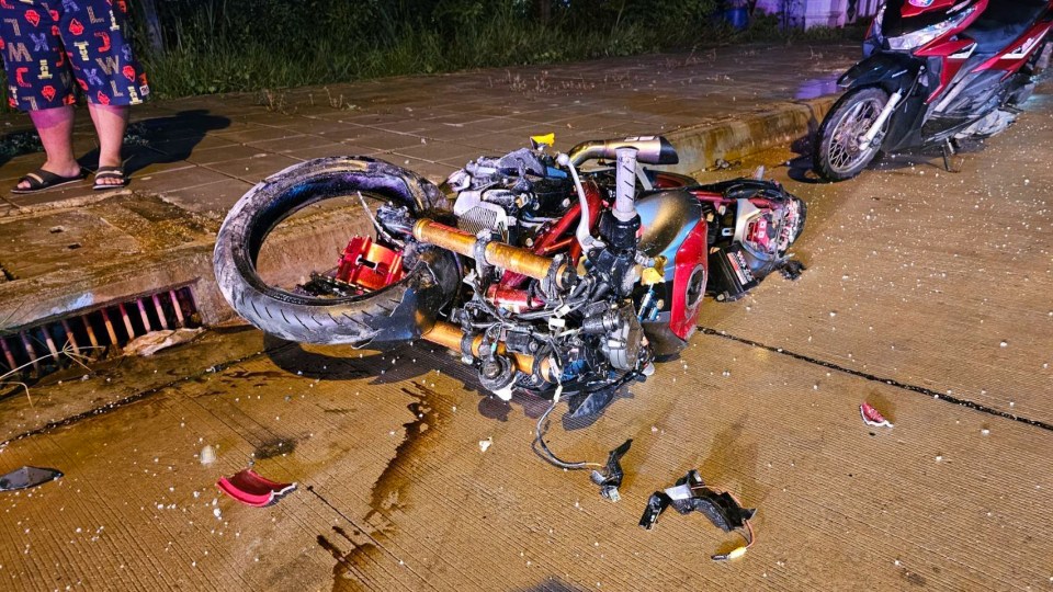 The motorbike was left mangled from the crash