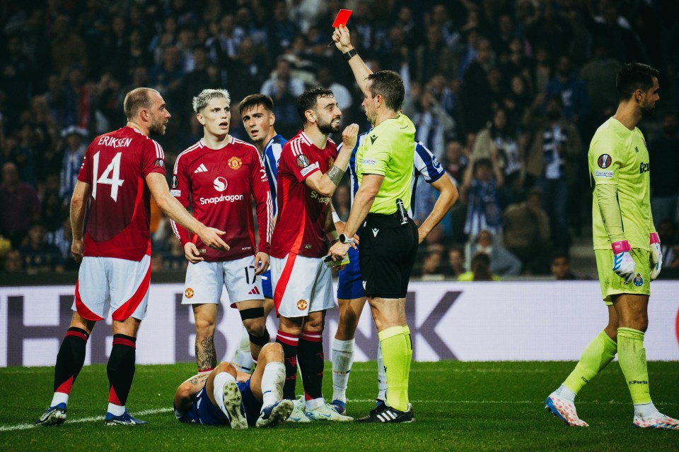 Bruno Fernandes was sent off for the second match in a row