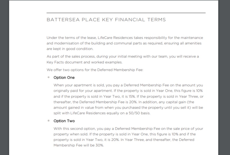 Terms explained in a document for Battersea Place