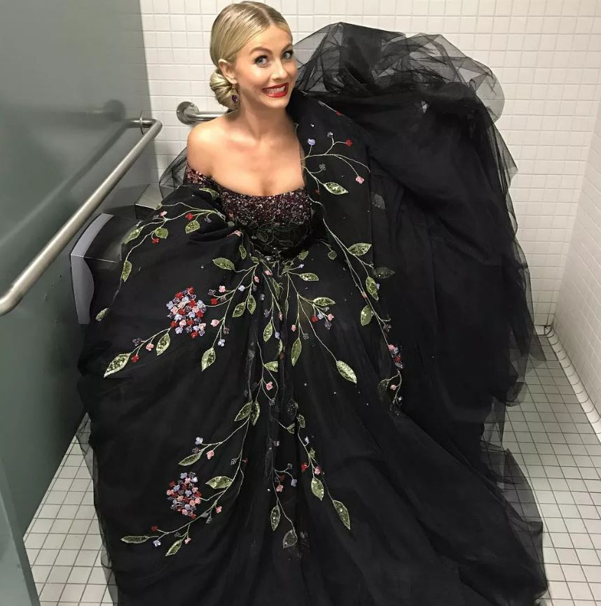 Julianne Hough, pictured, took a 'potty break' while filming in a huge dress