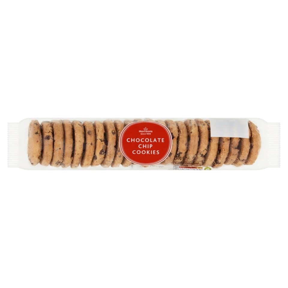 a package of chocolate chip cookies with a red label