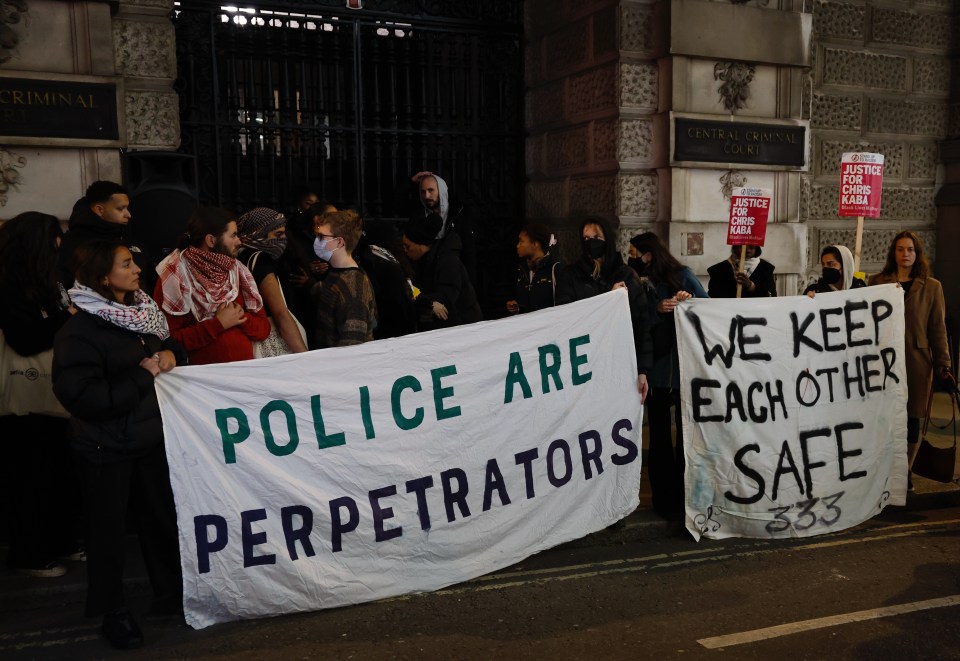 Protestors gathered outside the Old Bailey after the officer was cleared