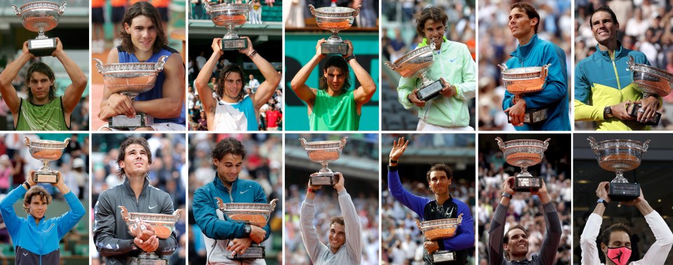 a collage of photos of a tennis player holding trophies