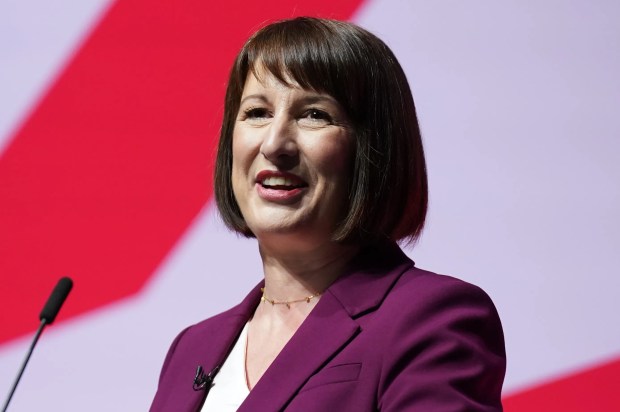 a woman in a purple jacket stands in front of two microphones