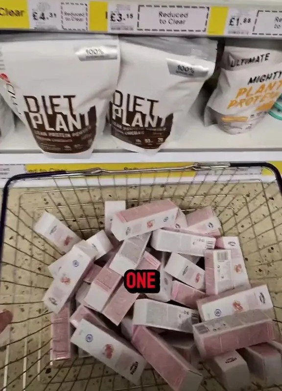 a basket full of diet plant products sits on a store shelf