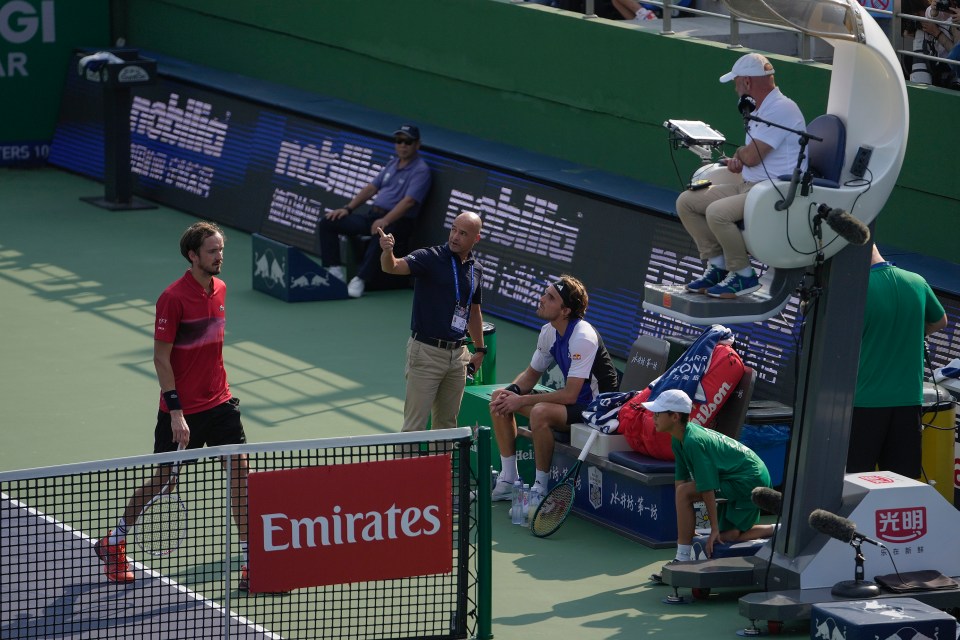 Tsitsipas was taking on rival Daniil Medvedev