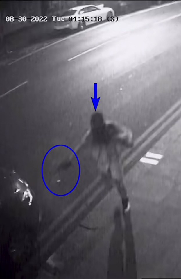 CCTV shows the gun in Kaba’s hand as he shoots his fleeing victim again