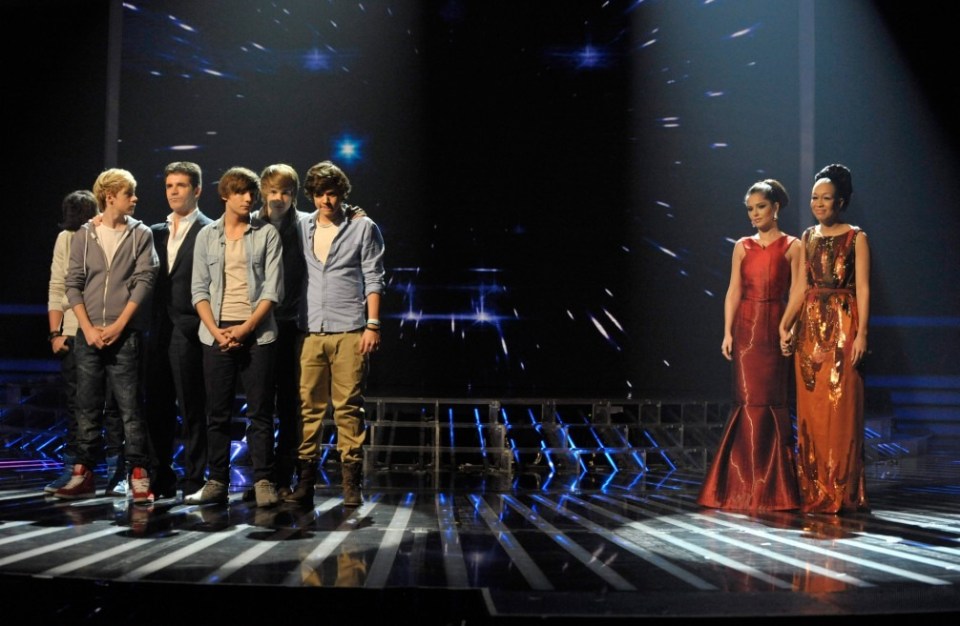 Liam and his One Direction bandmates with their mentor Simon Cowell and Rebecca with her mentor Cheryl