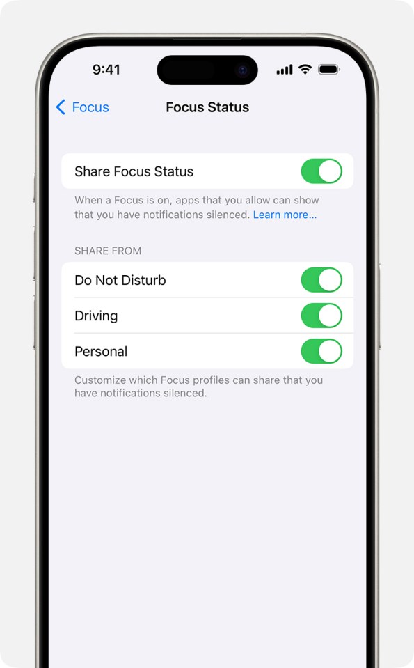 Your shared Focus Status will appear in conversations in the Messages app